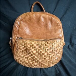 Brown Woven Leather Backpack